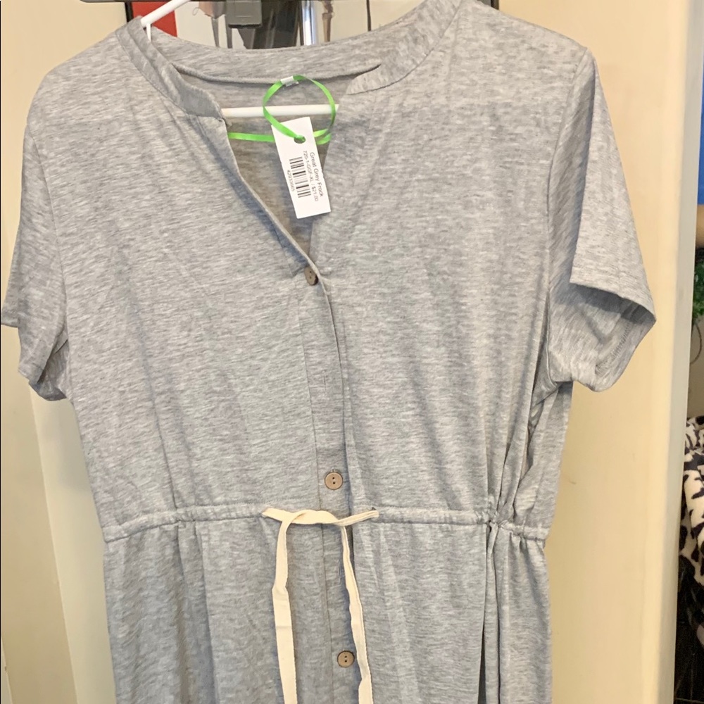 Soft gray drawstring waist tshirt dress, XL